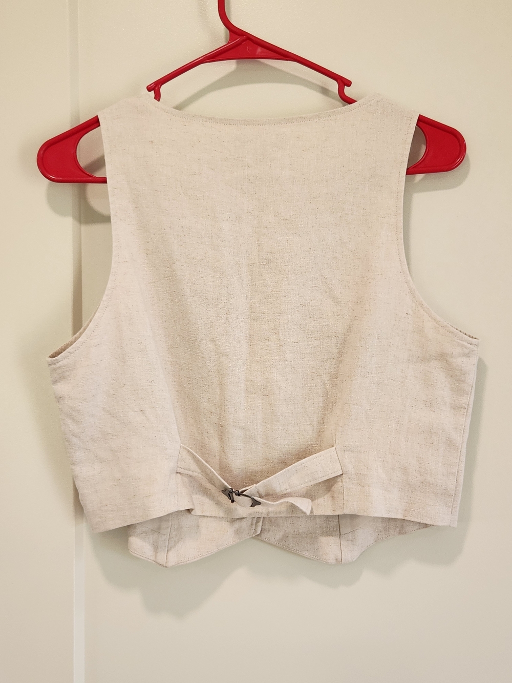 Hollister Cream Button-Front Linen Blend Crop Top Button Vest Medium - Picture 4 of 12